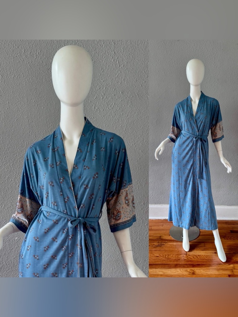 Vintage 70s Paisley TRES BELLE Dolman Sleeve Kimono Robe S
